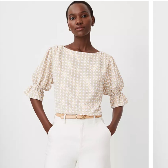 NWOT Ann Taylor Petite Ruffle Mixed Media Puff Sleeve Top, XXSP - Picture 5 of 5